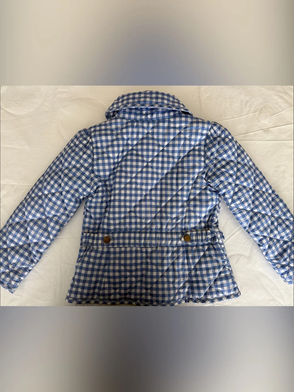 Ralph Lauren Blue & White Gingham Quilted Puffer Jacket